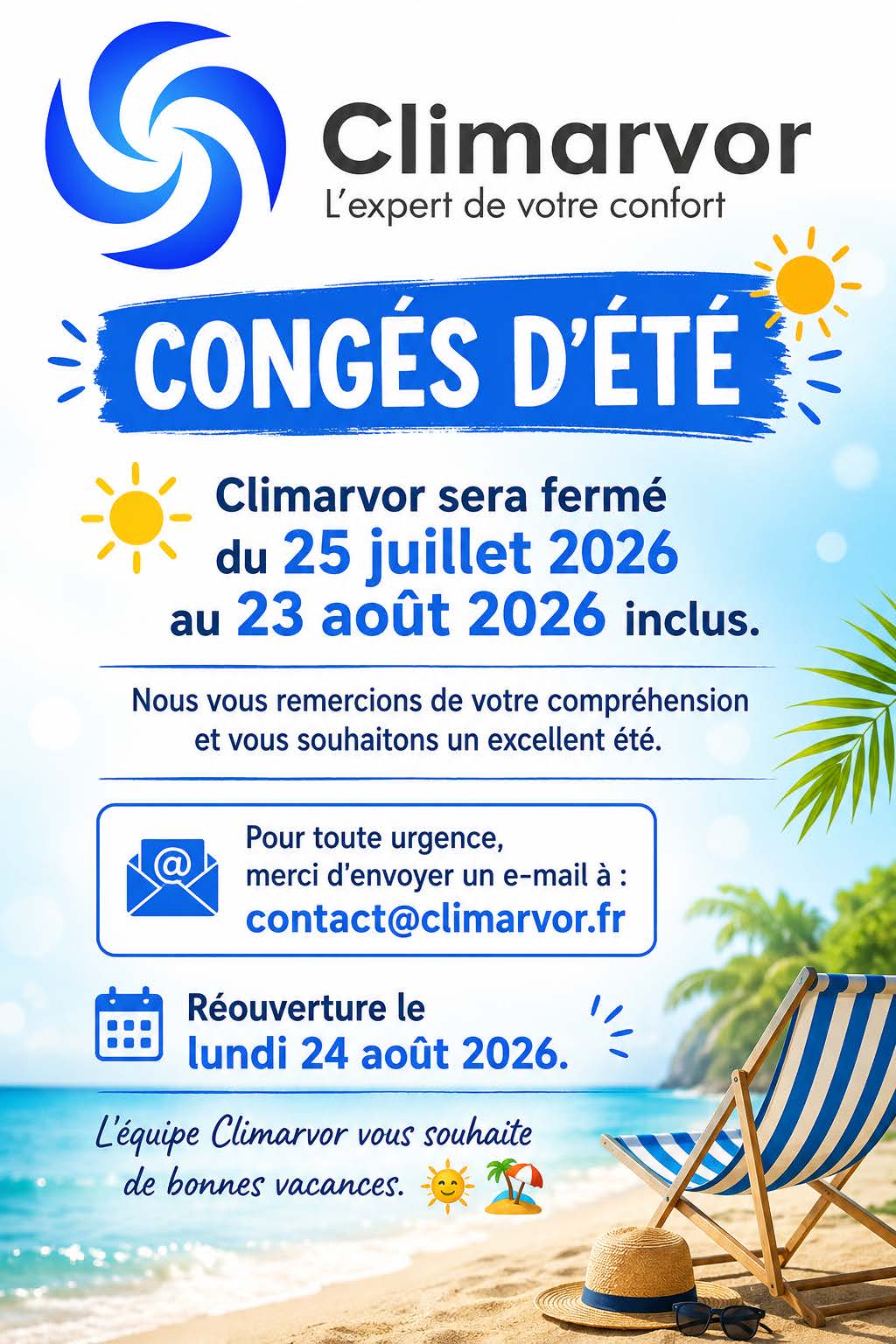 Congés d'été Climarvor